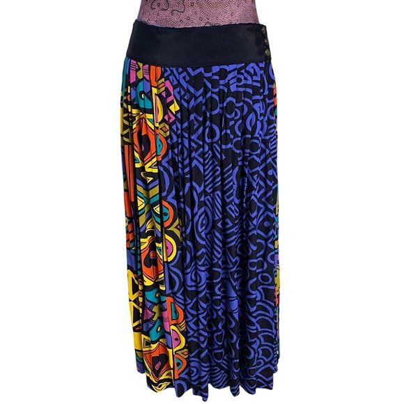 Vintage Dorothy Schoelen Platinum Sz 14 Abstract Art Flowy Maxi Skirt - Picture 1 of 6